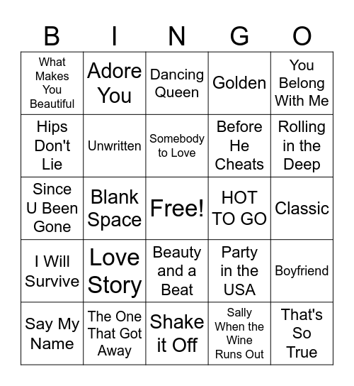 MUSIC BINGO!!! Bingo Card