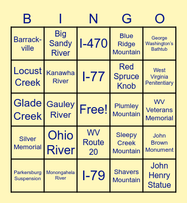 WV Day Bingo Card