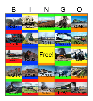 North American Railway Lines that the Children and I would like to learn about the history of them one day Bingo Card