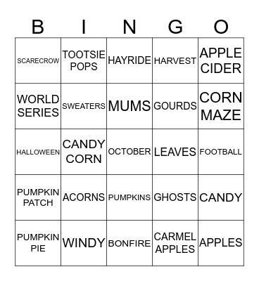 FALL GAME # 5 & 6 Bingo Card