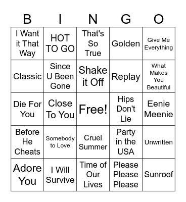 MUSIC BINGO!!! Bingo Card