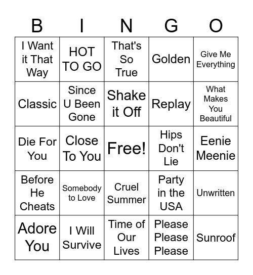 MUSIC BINGO!!! Bingo Card