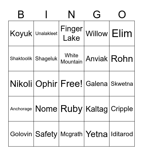 Iditarod Bingo with Fox Bingo Card