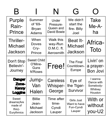 80's Bingo Card