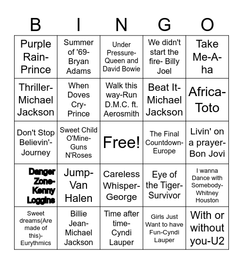 80's Bingo Card