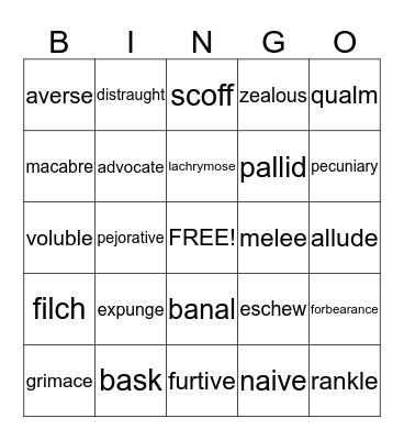 Vocabulary Bingo Card