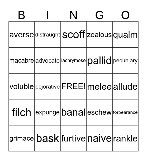 Vocabulary Bingo Card