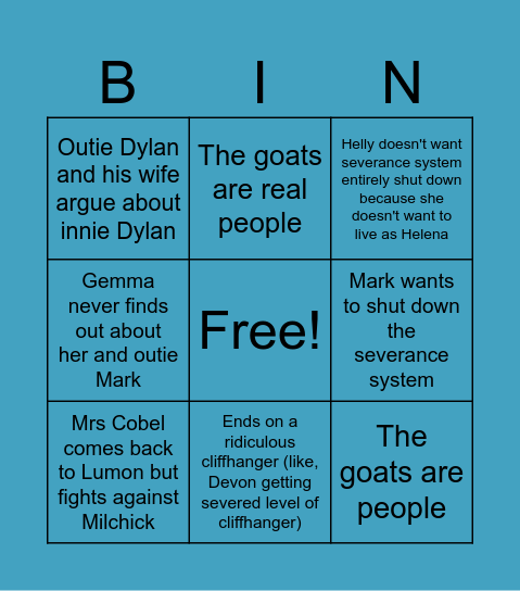 Severance Finale Bingo Card