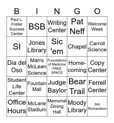 Baylor Bingo! Bingo Card