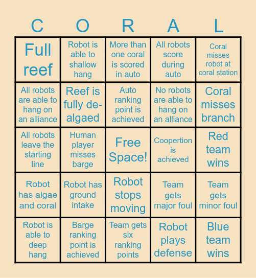 Reefscape Bingo Card