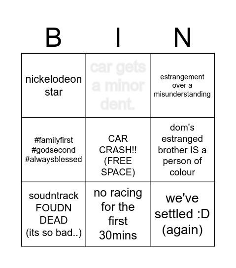 F9!!! Bingo Card