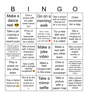 THE EUROPE TRIP Bingo Card
