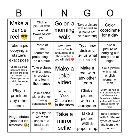 THE EUROPE TRIP Bingo Card
