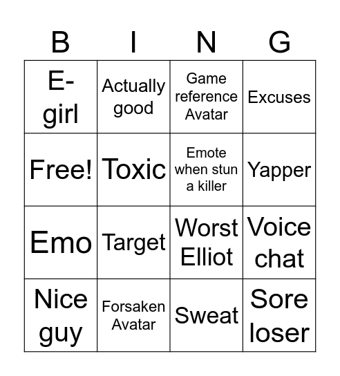 Forsaken Bingo Card