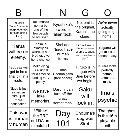 Whatever's leak-free Bingo Bonanza Bingo Card
