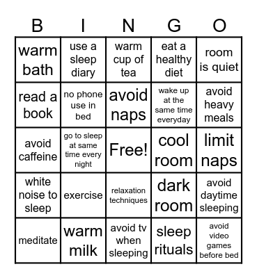 SLEEP HYGIENE Bingo Card