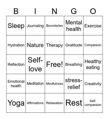 Mental Health Bingo Card