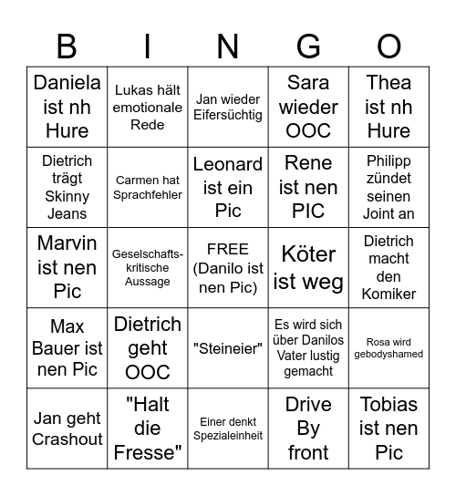 Krass Schule Bingo Card