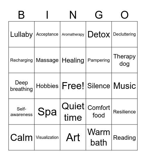 Mental Health Bingo Card
