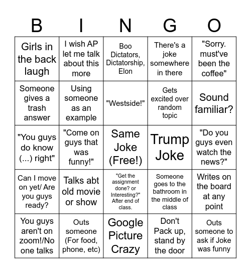 Dinkleman Bingo! Bingo Card