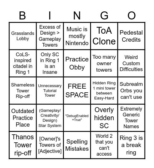 EToH Fangame Bingo Card