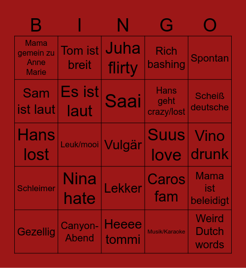 Saaie Duitse Bingo Card