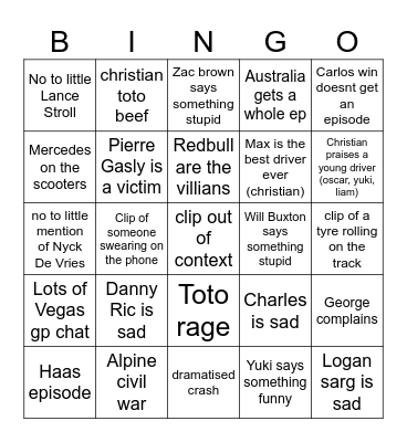 DRIVE TO SURVIVE Bingo Card
