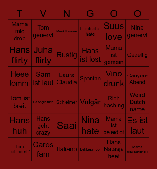 Saaie Duitse Bingo Card