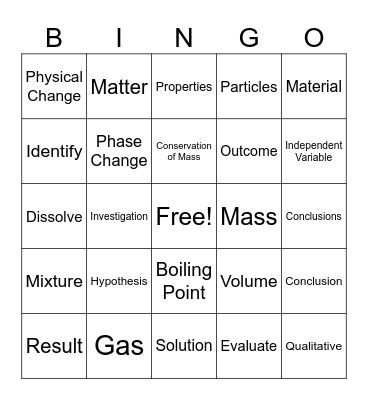 Physical Science Grade 5 BINGO Card