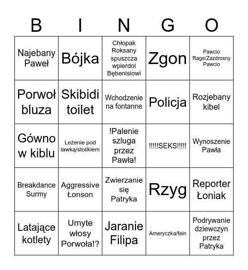 Półmetek Bingo Card