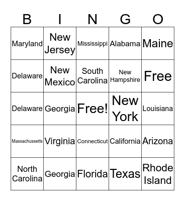 US Capitals Bingo Card