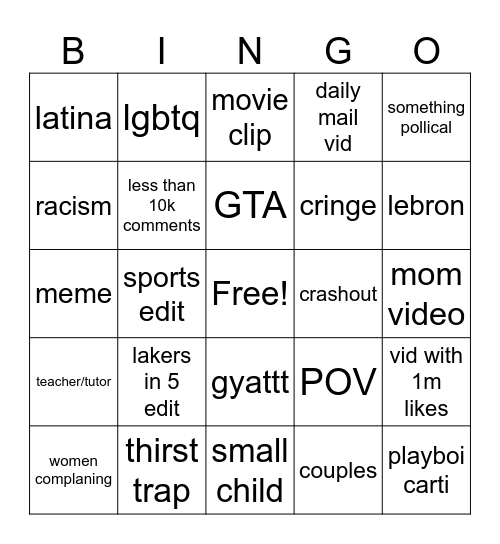 TIKTOK BINGO Card