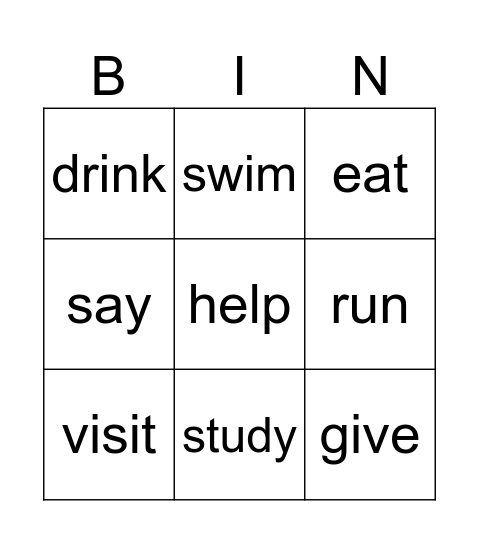 PAST PARTICIPLE VERBS Bingo Card