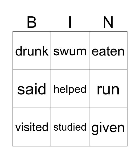 PAST PARTICIPLE VERBS Bingo Card