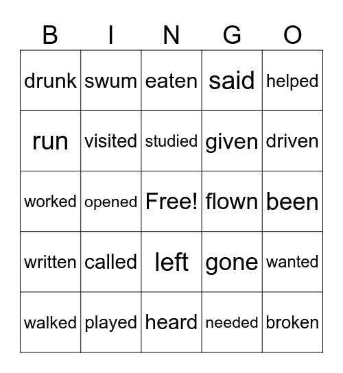 PAST PARTICIPLE VERBS Bingo Card