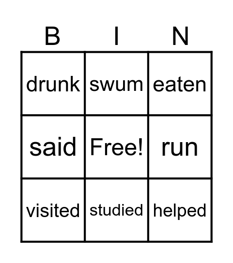 PAST PARTICIPLE VERBS Bingo Card