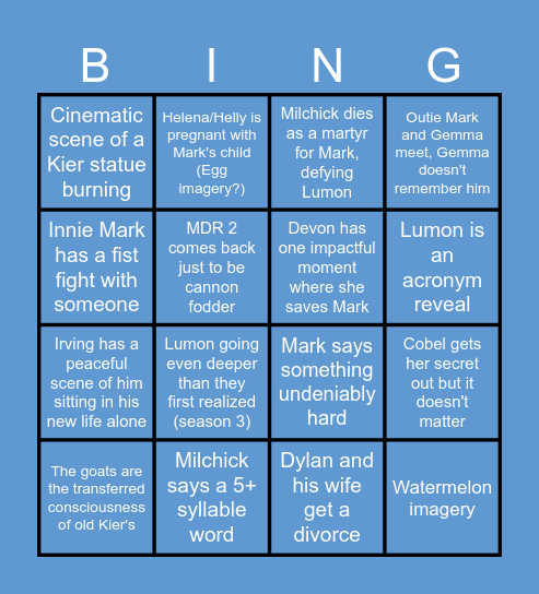 SEVERANCE S2 FINALE Bingo Card