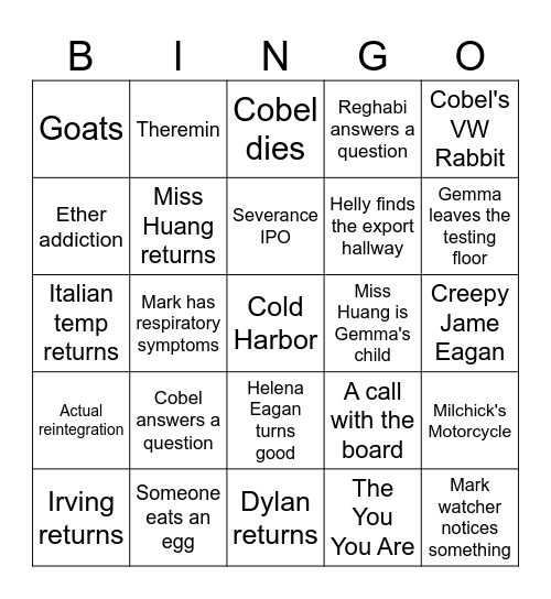 Severance Bingo Card