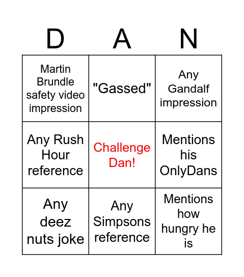 Bachelor Party Bingo Card