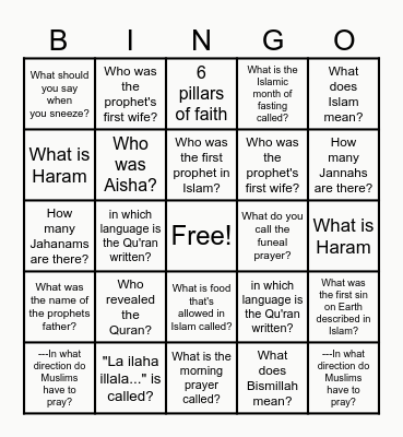 Islamic Bingo Card