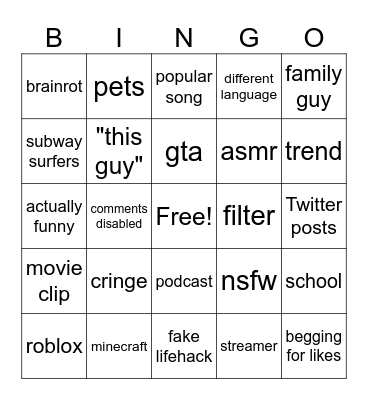 TikTok bingo Card