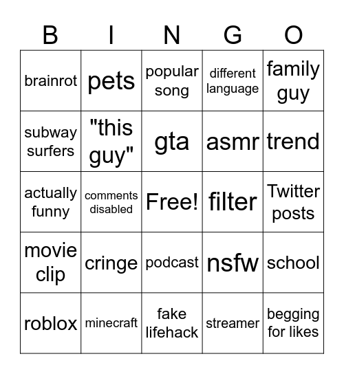 TikTok bingo Card