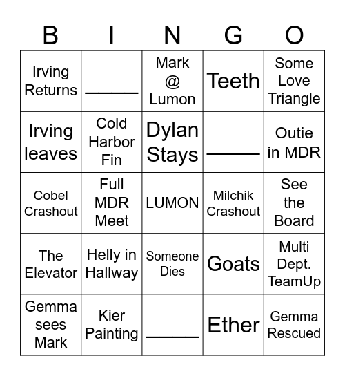Severance Finale Bingo Card