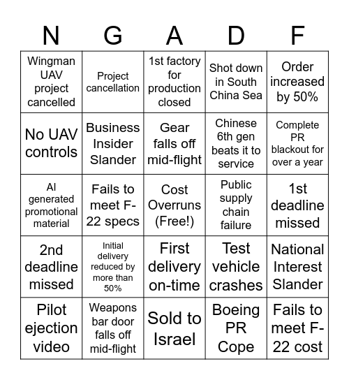 F-47 Bingo! Bingo Card