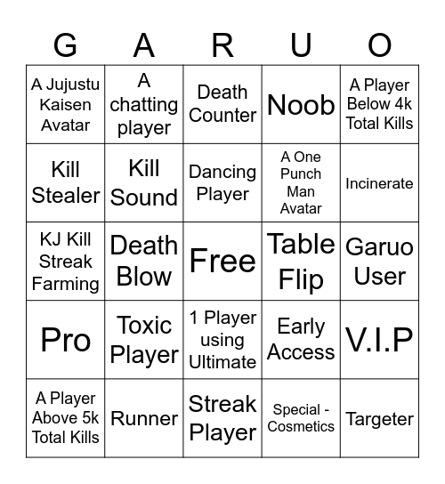 TSBG BINGO Card