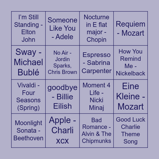 Guess the Song! Bingo Card
