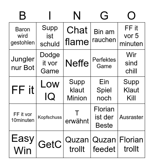 League of Legends Bingo Card