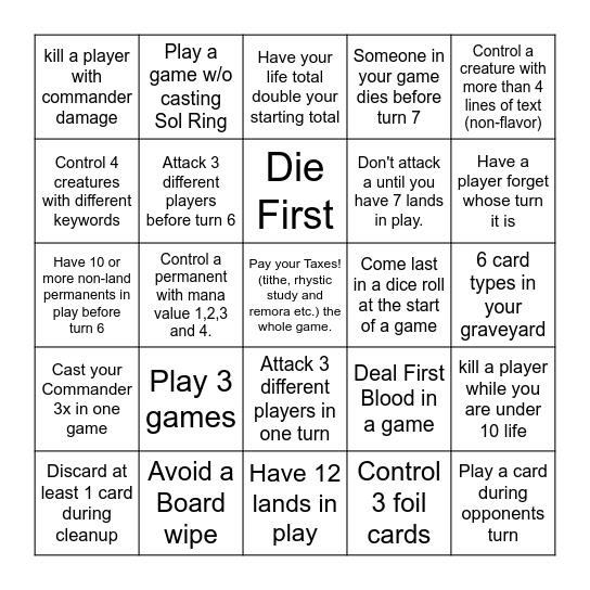 Commander Bingo Card