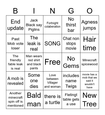 Minecraft Bingo Card