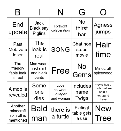 Minecraft Bingo Card